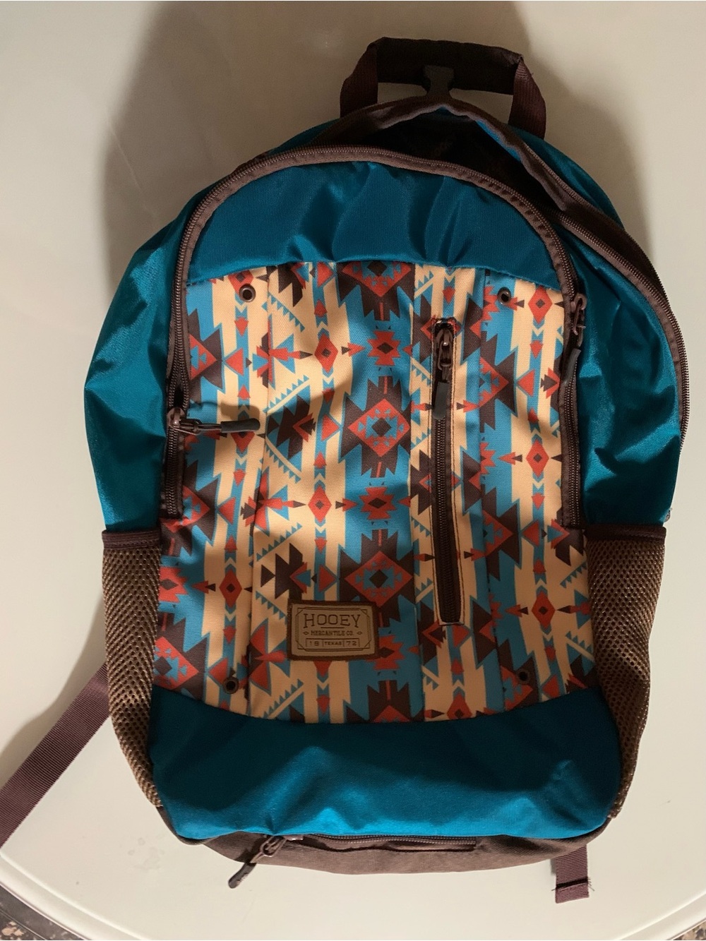Hooey Teal and Brown Aztec-Print Backpack NWOT